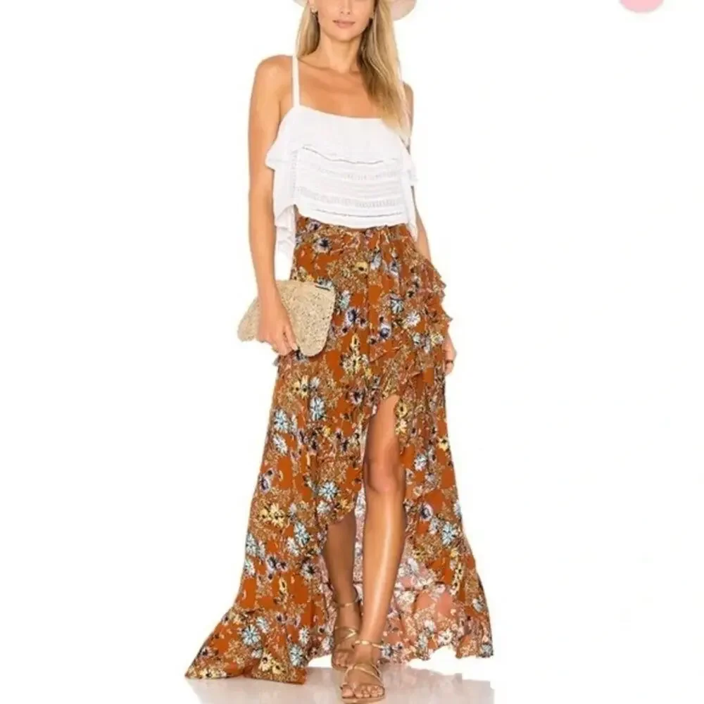 Blue‎ Life Womens Aura Wrap Ruffle Skirt Size Large Summer Nights Floral Print